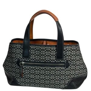 Coach Signature Black & Gray Satchel Handbag Purse with Leather Trim